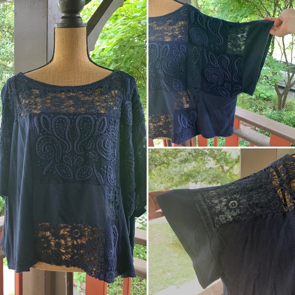 Gorgeous Navy Blue Top With Crochet Detailing - Picture 2 of 8
